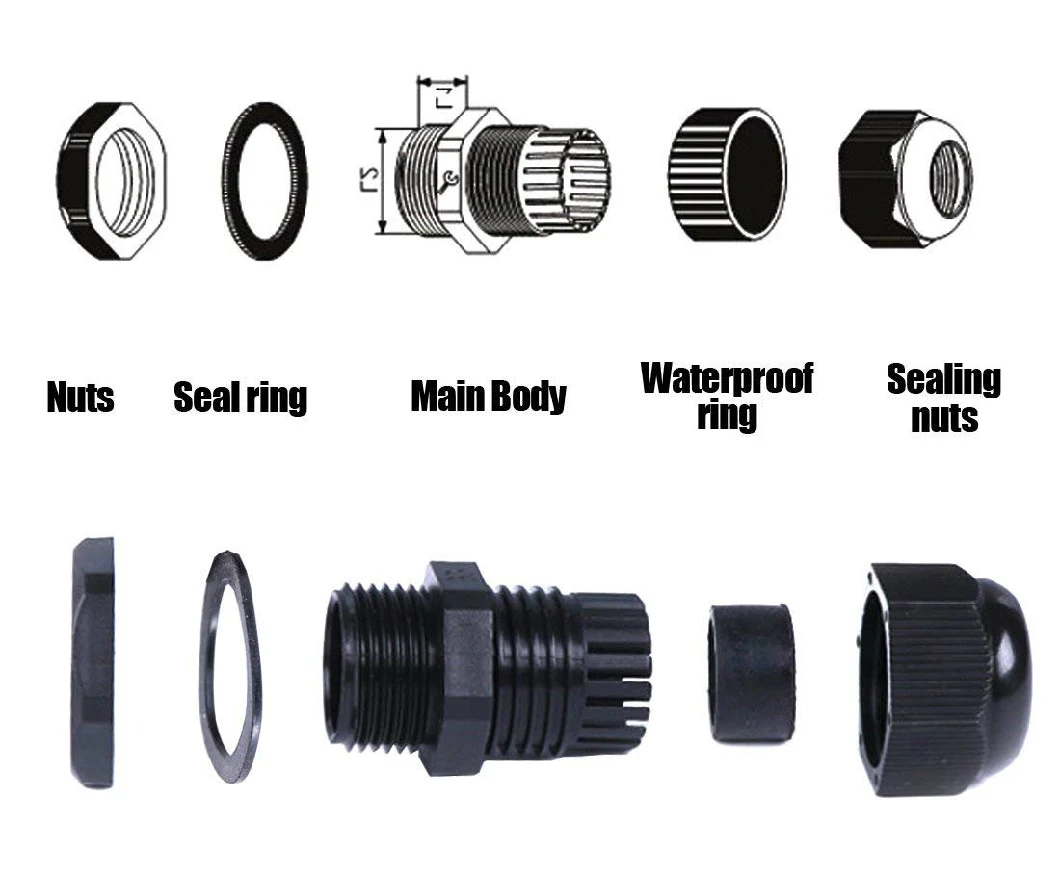 Factory Metric Thread Waterproof Plastic IP68 Nylon Waterproof Adjustable 3.5 - 13mm Cable Glands Joints Cable Connector