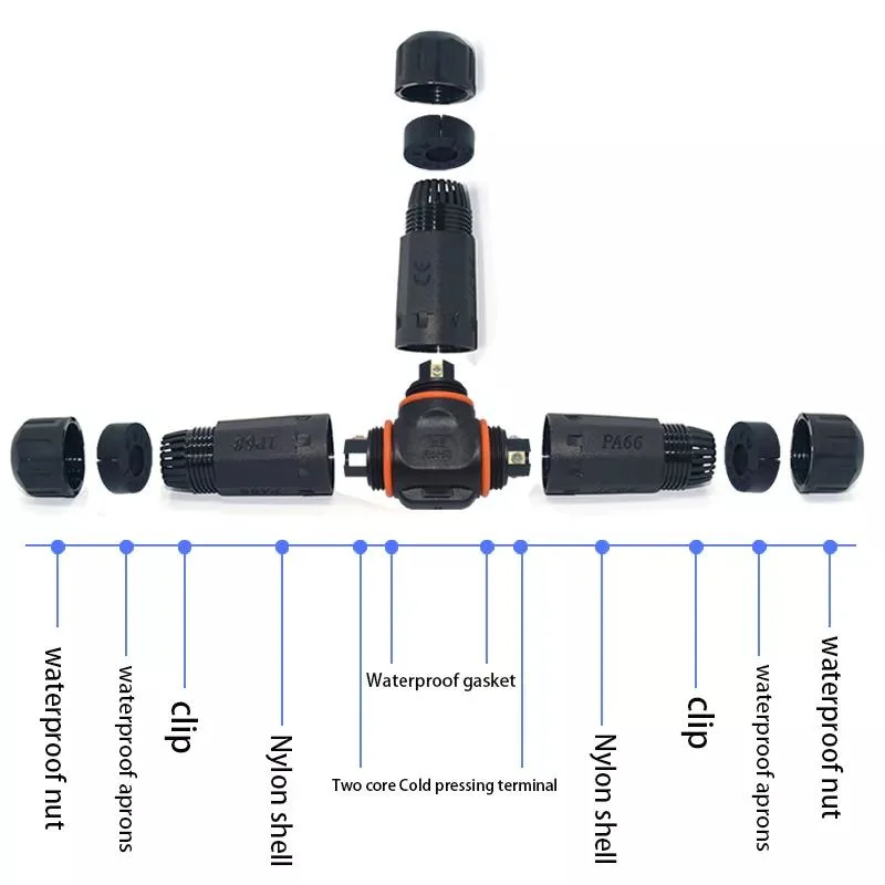 Yxy 3 Way 3 Pin Street Light Cable Diameter 14mm IP68 Waterproof Connector