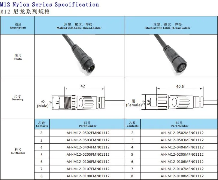 Low Voltage Thread Solder Waterproof 5pin Wire Connector for Street Light